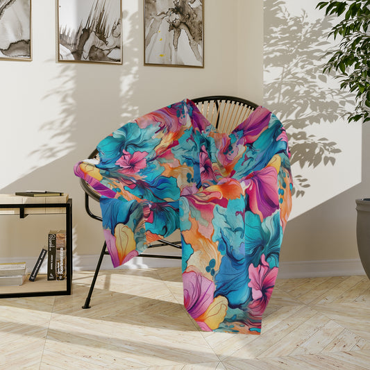 Vibrant Floral Microfiber Blanket | Cozy Throw for Living Room, Bedroom, Gift for Her, Home Decor, Travel