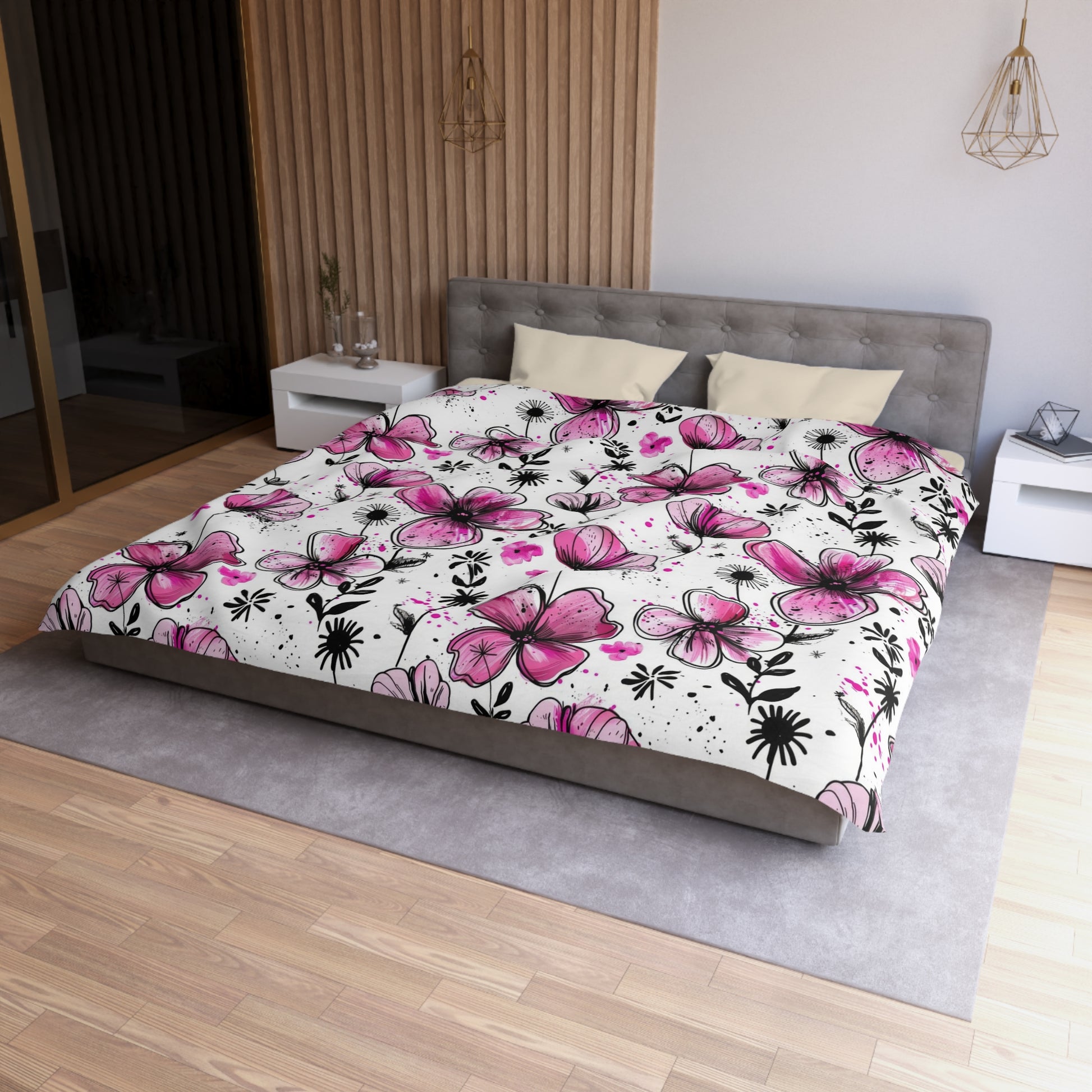 "Modern inky petals duvet cover with seamless floral design – soft microfiber bedding for stylish adult bedrooms"