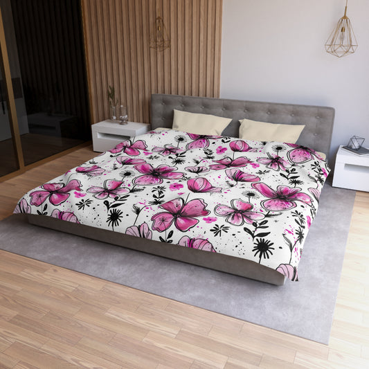 "Modern inky petals duvet cover with seamless floral design – soft microfiber bedding for stylish adult bedrooms"