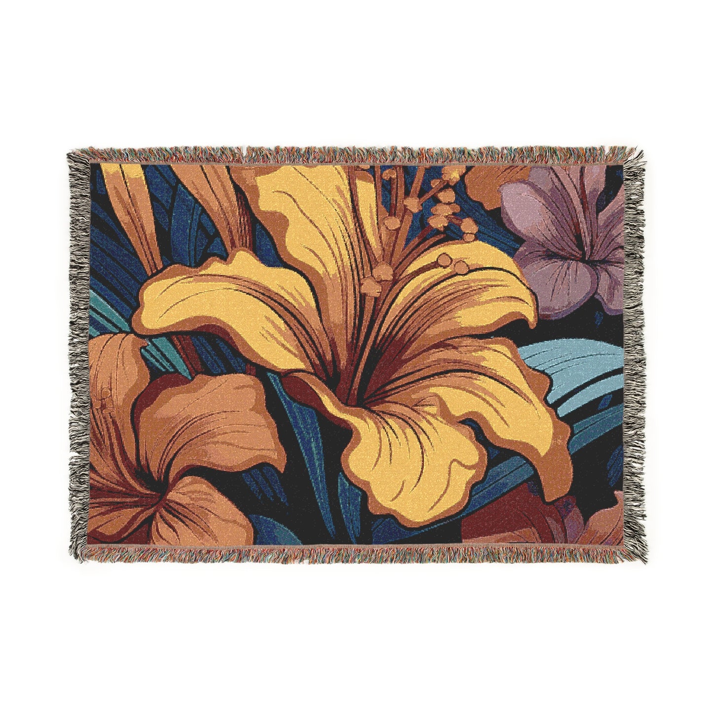 Floral Woven Blanket - Cozy Home Decor, Boho Throw, Floral Design, Flower Print, Lightweight Blanket