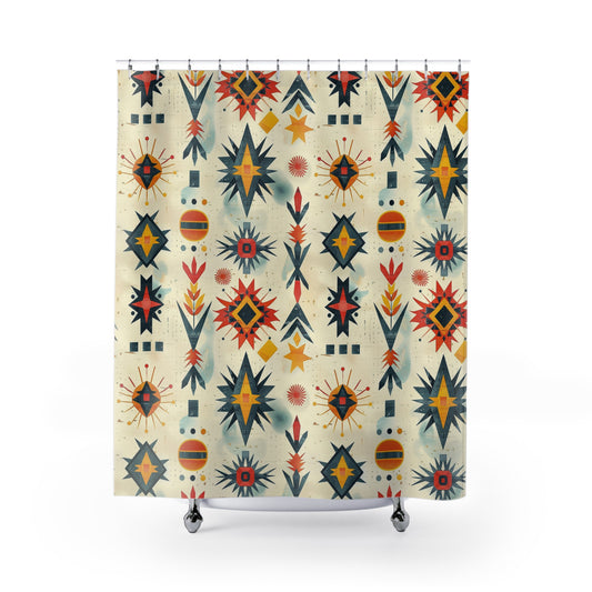 Bohemian Starburst Shower Curtain | Colorful Vintage-Inspired Bathroom Decor
