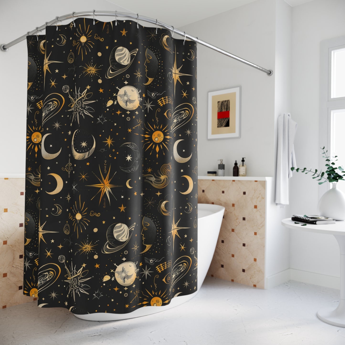 Cosmic Dreams Shower Curtain | Celestial Space Decor for Modern Bathrooms