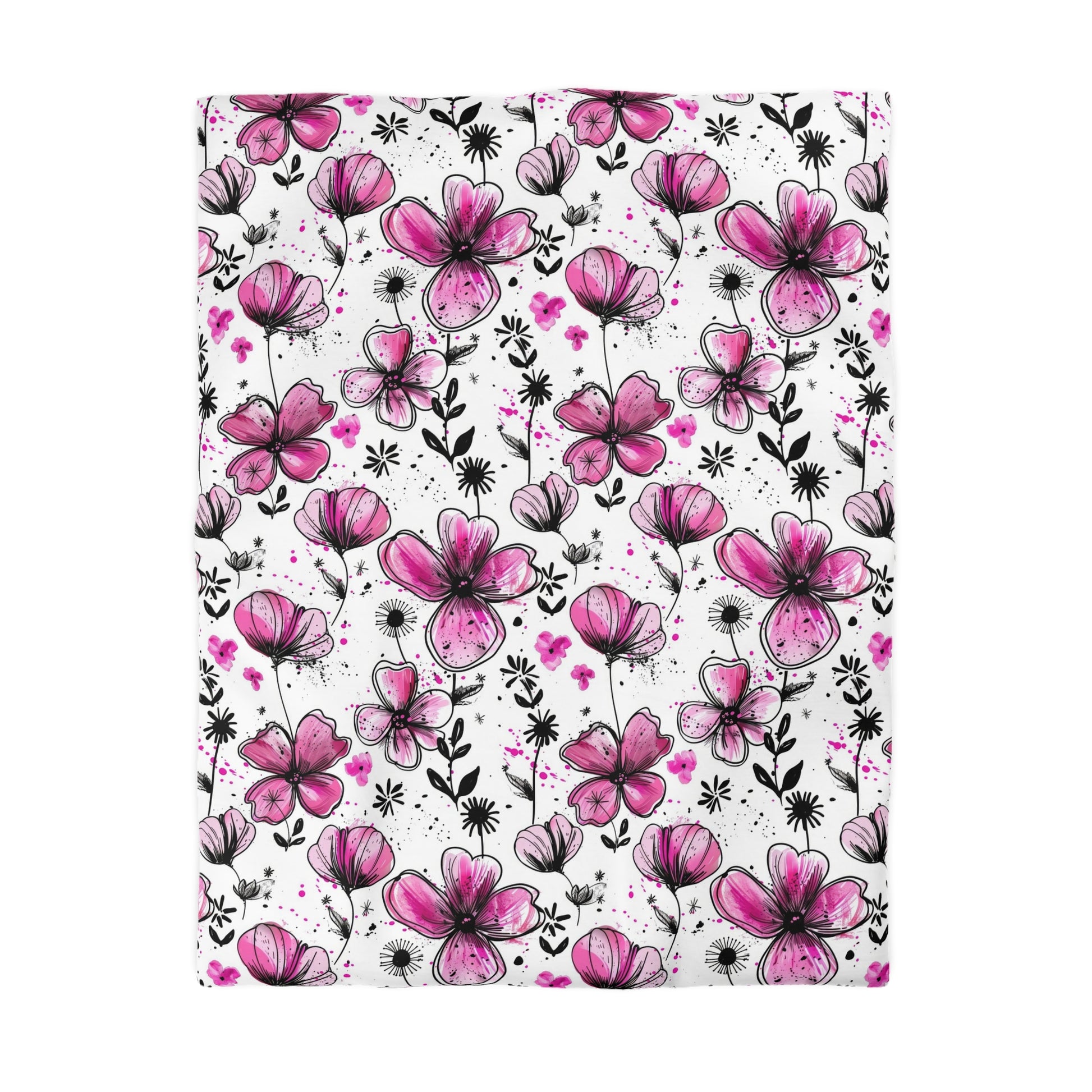 "Modern inky petals duvet cover with seamless floral design – soft microfiber bedding for stylish adult bedrooms"