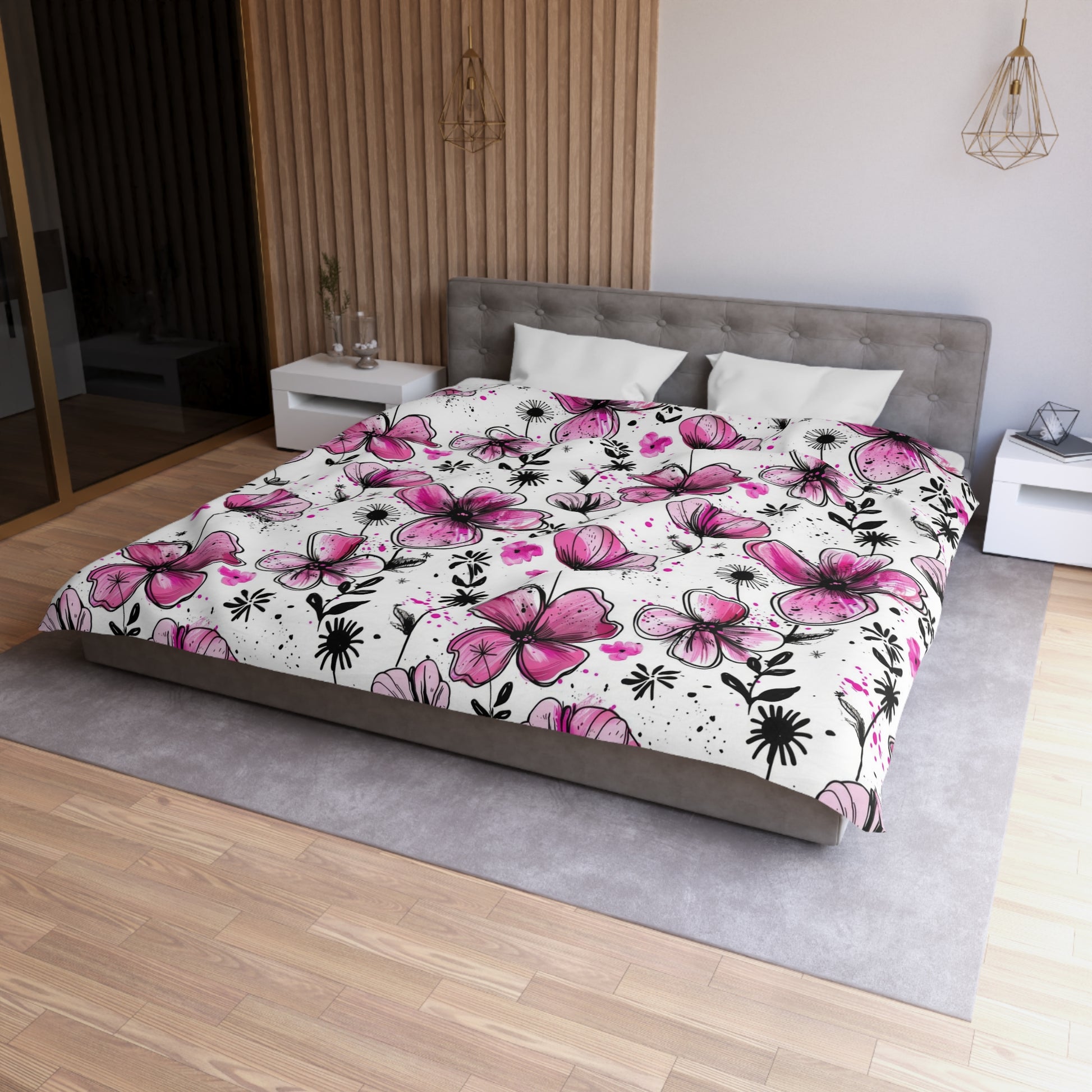 "Modern inky petals duvet cover with seamless floral design – soft microfiber bedding for stylish adult bedrooms"