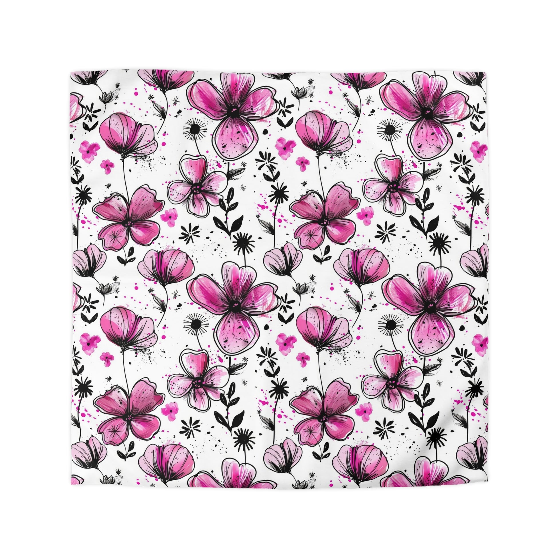 "Modern inky petals duvet cover with seamless floral design – soft microfiber bedding for stylish adult bedrooms"