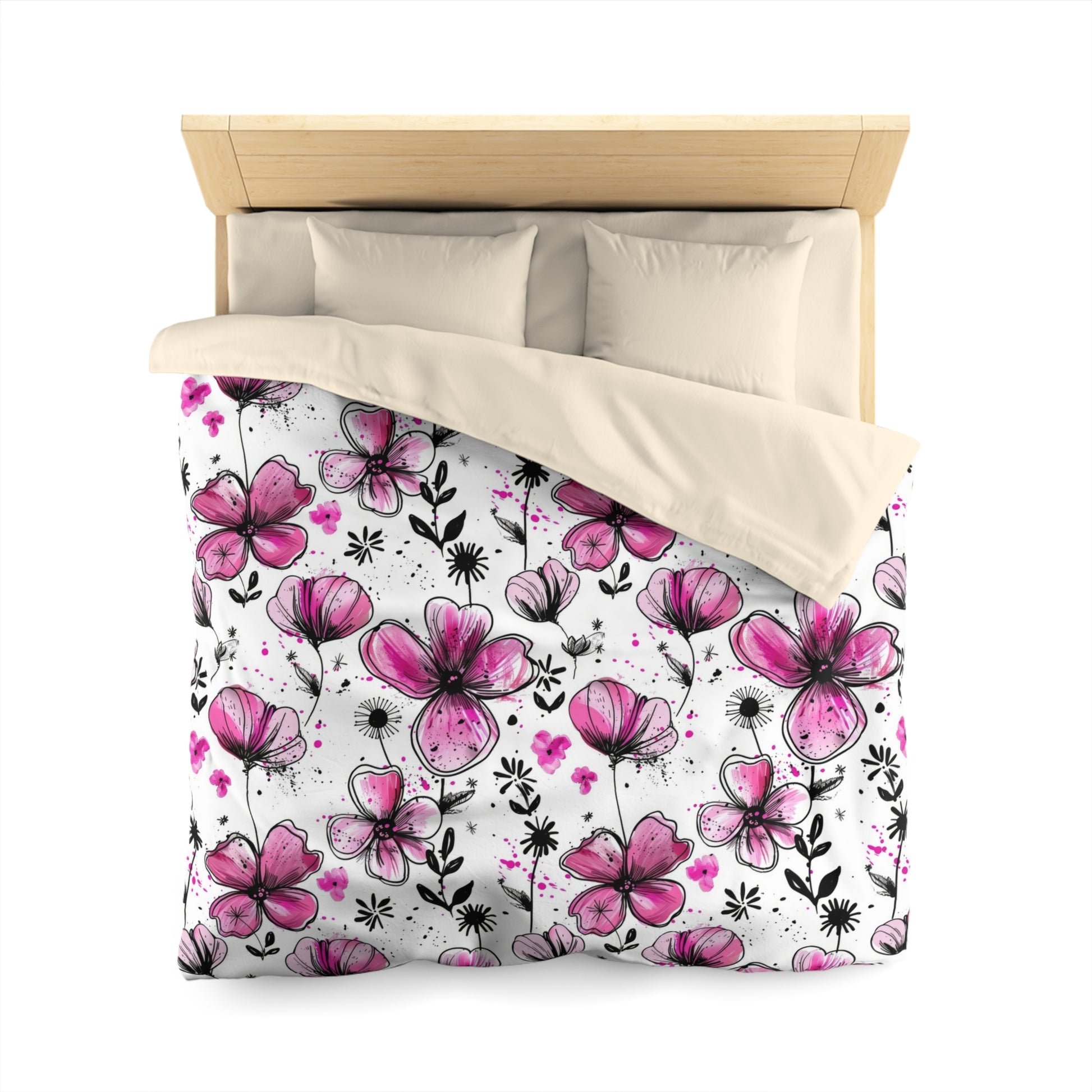 "Modern inky petals duvet cover with seamless floral design – soft microfiber bedding for stylish adult bedrooms"