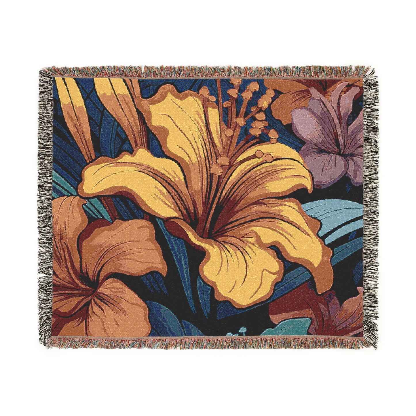 Floral Woven Blanket - Cozy Home Decor, Boho Throw, Floral Design, Flower Print, Lightweight Blanket