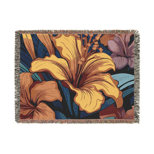 Floral Woven Blanket - Cozy Home Decor, Boho Throw, Floral Design, Flower Print, Lightweight Blanket